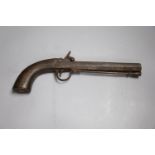 A 19th century octagonal barrelled percussion cap pistol, length 29cm