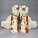 Two pairs of 19th century Staffordshire King Charles Spaniels, height 31cm