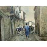 D. H. Smith, oil on board, Cow herd in an Italian street, signed, 34 x 44cm