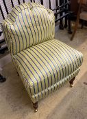 A modern Victorian style upholstered bedroom chair on turned tapered legs, width 50cm, depth 50cm,
