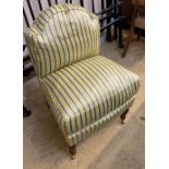 A modern Victorian style upholstered bedroom chair on turned tapered legs, width 50cm, depth 50cm,