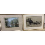 R.W. Batcheler, charcoal sketch, Mountain landscape, signed and dated 1957, 28 x 44cm and a