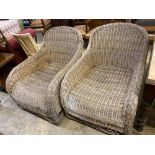 Two large Conran wicker conservatory chairs, width 78cm, depth 110cm, height 84cm
