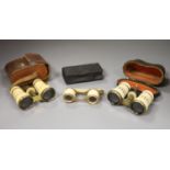 Three pairs bone opera glasses