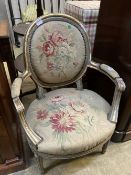 A French painted fauteuil, width 65cm, depth 48cm, height 94cm