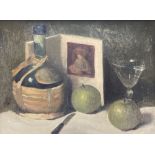 Modern British, oil on board, Still life with apples, 29 x 39cm