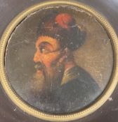 19th century Continental School (Stobwasser), oil on papier mache, Portrait of Turk, probably once a