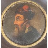 19th century Continental School (Stobwasser), oil on papier mache, Portrait of Turk, probably once a