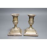 A pair of late Victorian silver dwarf candlesticks, Josiah Williams & Co, London, 1892, 11.1cm,