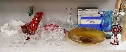 A quantity of glassware, including two Orrefors bowls (one boxed), a large iridescent centrepiece