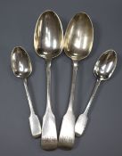 A pair of George III Irish silver fiddle pattern table spoons Samuel Neville, Dublin, 1816 and a