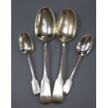 A pair of George III Irish silver fiddle pattern table spoons Samuel Neville, Dublin, 1816 and a