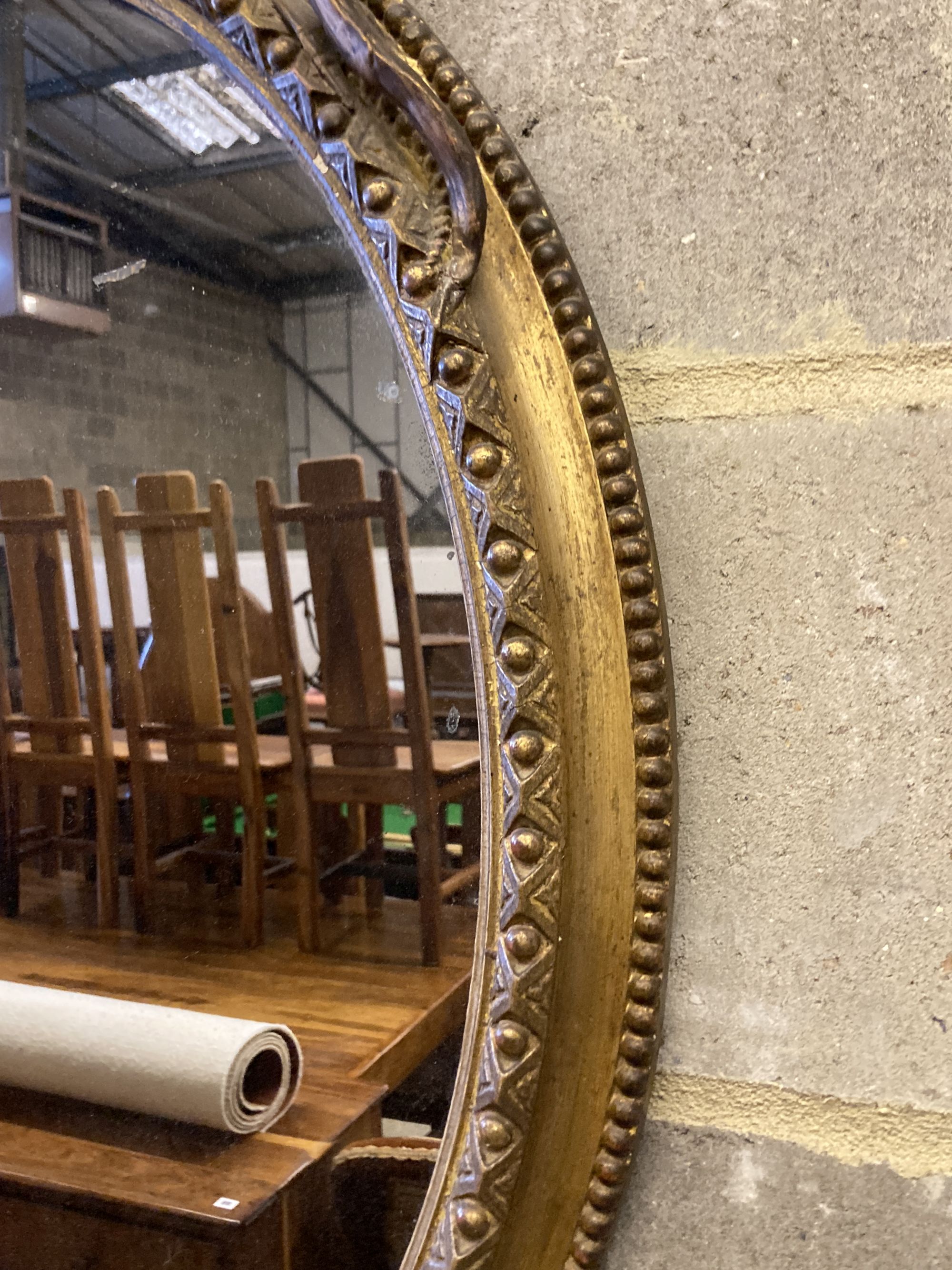 A Victorian giltwood and composition oval wall mirror, width 56cm, height 88cm - Image 4 of 5