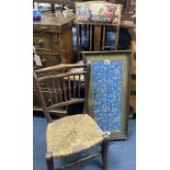 An Edwardian childs chair, another and a tray