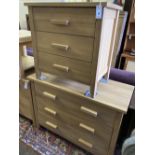 Two modern contemporary oak three-drawer chests, larger width 105cm, depth 45cm, height 77cm