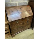 A George III provincial yew wood bureau, width 89cm, depth 48cm, height 101cm