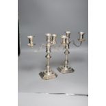 A pair of George I style silver two-branch three-light candelabra, Birmingham 1967, Makers: