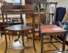 A George III mahogany corner washstand, width 55cm, depth 37cm, height 90cm, together with a