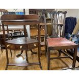 A George III mahogany corner washstand, width 55cm, depth 37cm, height 90cm, together with a