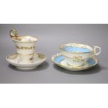 A Graingers Worcester turquoise ground teacup and saucer painted with landscapes, Royal Warrant mark