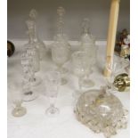 A quantity of 19th/20th century clear cut glass including five rock crystal glasses, tallest 35cm
