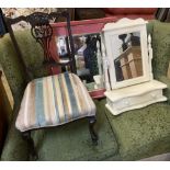 A late Victorian mahogany salon chair, a painted toilet mirror and a rectangular wall mirror