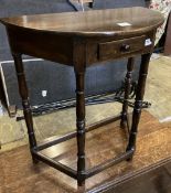 A 18th century style 'D' shaped oak side table, width 68cm, depth 35cm, height 76cm