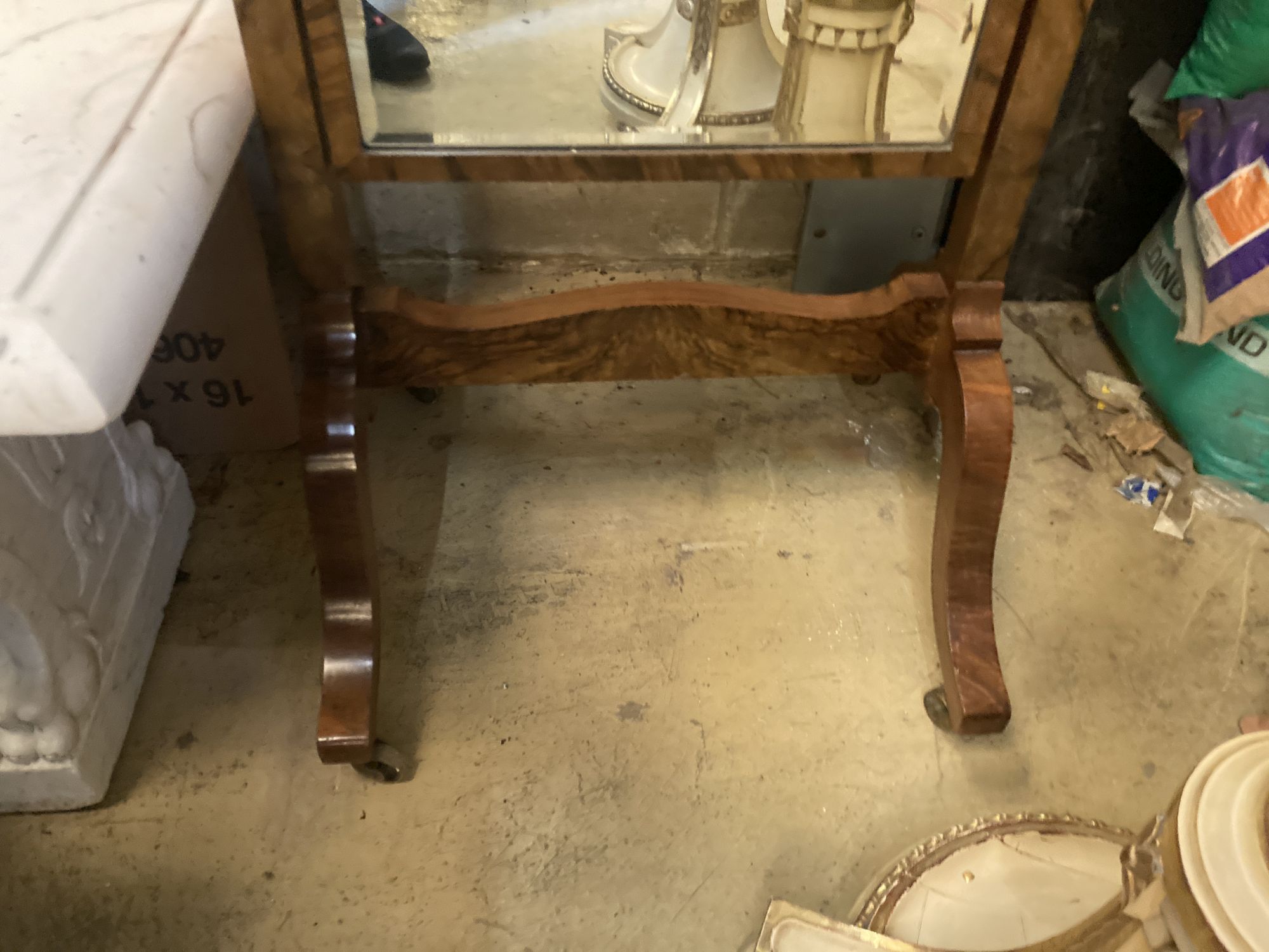A 1920's walnut cheval mirror, width 54cm, height 164cmCONDITION: Some silvering to the mirror. No - Image 3 of 4