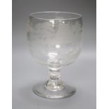 A large Victorian wheel engraved glass 'hunting' rummer, height 21cmCONDITION: Good condition;