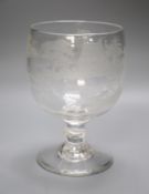 A large Victorian wheel engraved glass 'hunting' rummer, height 21cmCONDITION: Good condition;