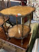 A bird's eye maple and brass two tier etagere, width 63cm, depth 50cm, height 74cm