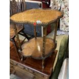 A bird's eye maple and brass two tier etagere, width 63cm, depth 50cm, height 74cm
