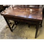 A George III rectangular inlaid mahogany folding card table, width 88cm, depth 41cm, height 73cm