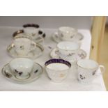 Two Flight trios, two teabowls and saucers and a coffee cup and saucer