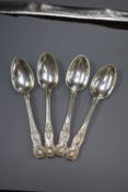 A set of four William IV silver Kings pattern dessert spoons, William Chawner II, London, 1830, 7.