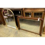 A Victorian mahogany overmantel mirror, width 102cm, height 71cm, together with a reproduction