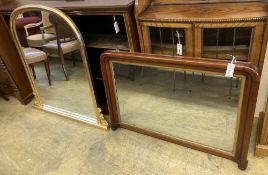 A Victorian mahogany overmantel mirror, width 102cm, height 71cm, together with a reproduction