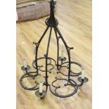 A large Gothic-style wrought iron chandelier, drop 79cm excl. chain