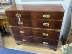 A Victorian style mahogany two part military chest, width 108cm, depth 47cm, height 100cm