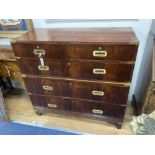 A Victorian style mahogany two part military chest, width 108cm, depth 47cm, height 100cm