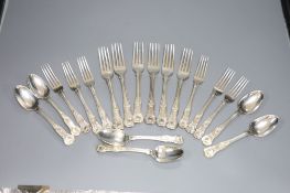 A set of six early Victorian silver hourglass pattern table spoons, Charles Shipway, London, 1837