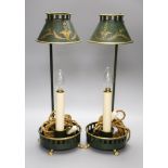 A pair of tole peinte table lamps, height 44cm