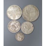 Edward VII to George VI silver coins, 1915 halfcrown GVF, 1918 florin, VF or better, two shillings