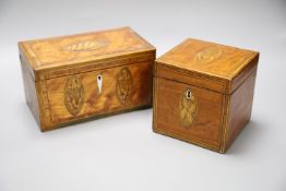 Two George III marquetry tea caddies, longest 20cm