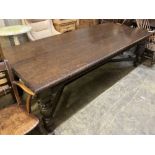 A Victorian oak refectory dining table, on carved bulbous legs, length 244cm, depth 104cm, height
