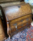 A Dutch marquetry oak and mahogany bombe bureau, circa 1800, width 104cm, depth 56cm, height 110cm