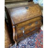 A Dutch marquetry oak and mahogany bombe bureau, circa 1800, width 104cm, depth 56cm, height 110cm