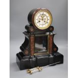 A Victorian black slate and rouge marble mantel clock, height 46cm