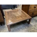 A Japanese Keyaki wood low tea table, width 78cm, depth 84cm, height 30cm