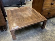 A Japanese Keyaki wood low tea table, width 78cm, depth 84cm, height 30cm